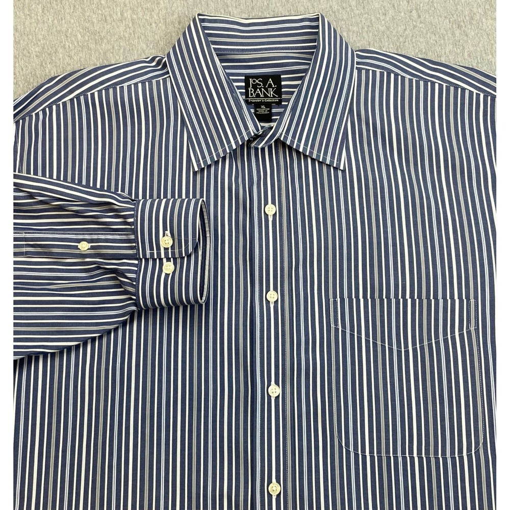 Jos A Bank Shirt Mens XL Striped 100% Cotton Traveler's Button-Up